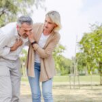 Man heart pain while walking in the park